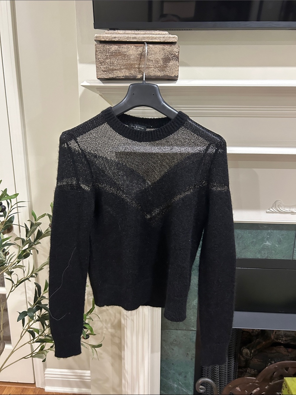 rag & bone Black Sheer Knit Crew sweater